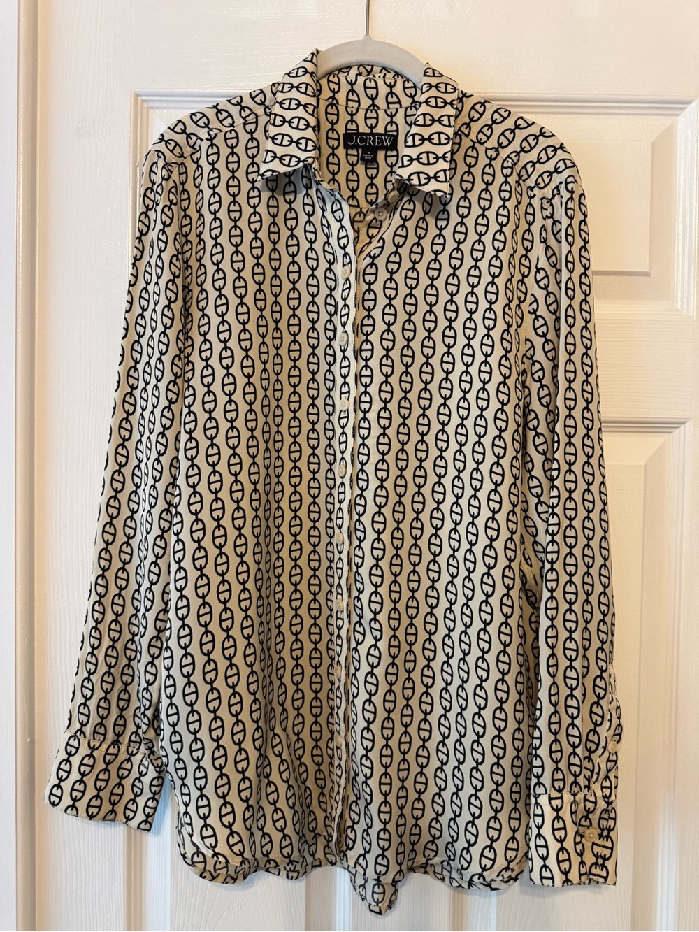 J. Crew Cream Button-Down Shirt with Black Chain Link Print